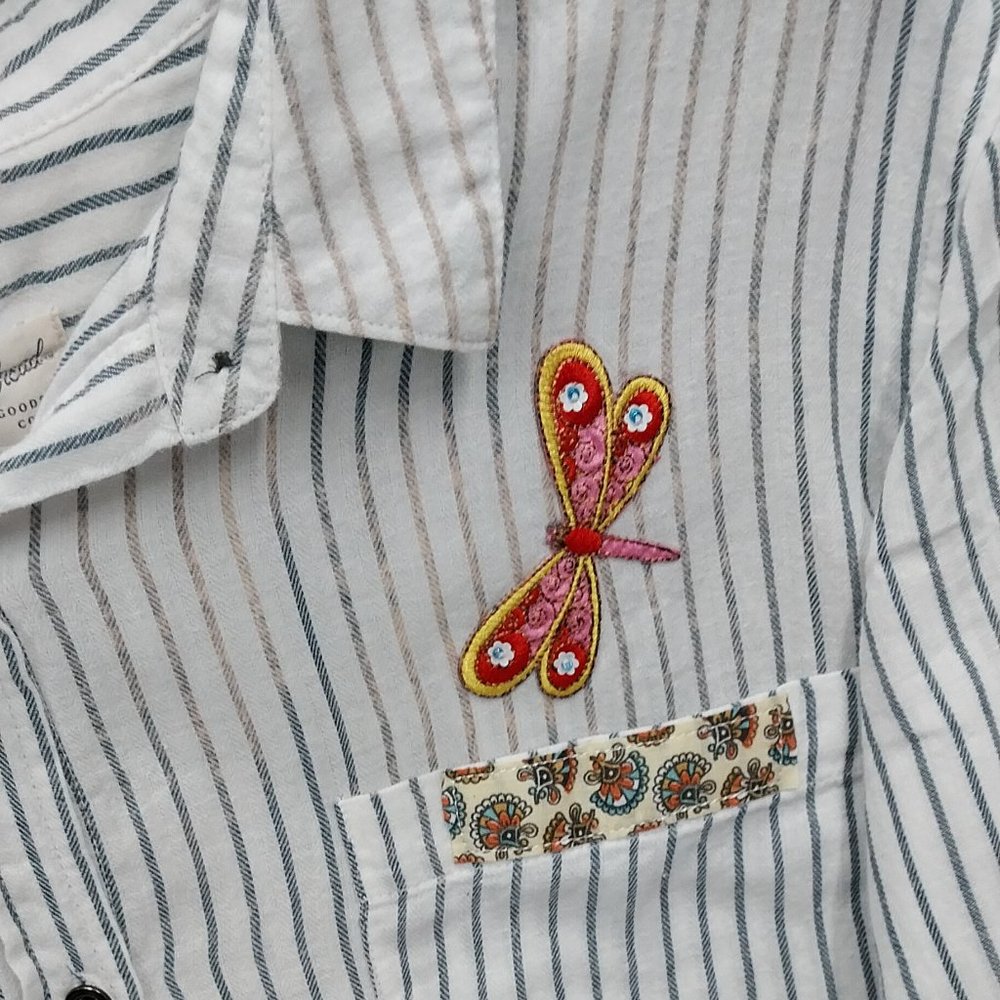 2896 Size 1X Universal Thread Blue and White Upcycled Button Down Shirt - Picture 5 of 8